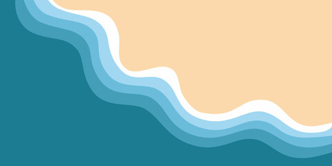 Abstract background of blue sea and summer beach for banner, invitation, poster or website design. Vector illustration in a flat style.
