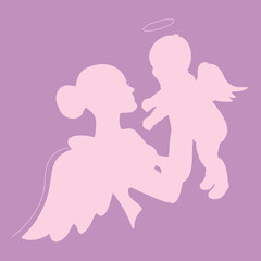 Silhouette of mother with a baby. Modern minimalistic vector illustration.