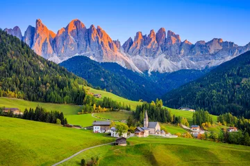 Wall murals Dolomites Val di Funes, Dolomites, Italy. Santa Maddalena village in front of the Odle(Geisler) mountain group at sunset.