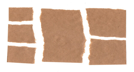 Cardboard Pieces Set Isolated. Carton Piece Mockups Collection, Ripped Kraft Paper for Templates,...