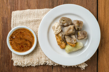 Siomay, Indonesian traditional street food with spicy peanut sauce