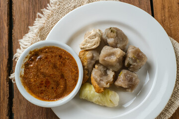 Siomay, Indonesian traditional street food with spicy peanut sauce