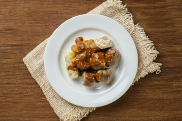 Siomay, Indonesian traditional street food with spicy peanut sauce