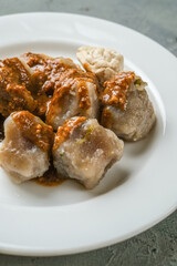 Siomay, Indonesian traditional street food with spicy peanut sauce