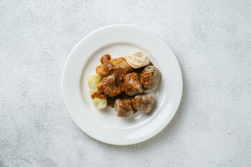 Siomay, Indonesian traditional street food with spicy peanut sauce