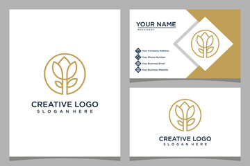 minimalistic design rose logo template with business card design