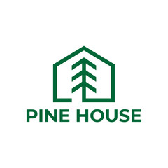 house with pine tree logo design