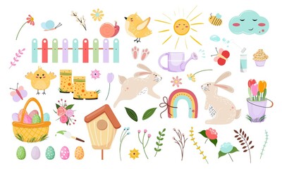 Set of Easter design items. Hand drawn elements. Vector illustration.