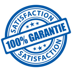 Tampon bleu satisfaction 100% garantie. Icône vectoriel.