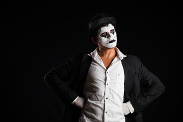 Mime artist isolated on black background