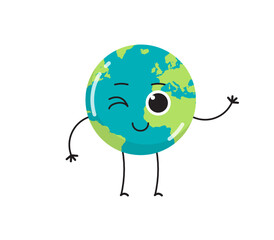 Cute earth characters different emotions and cartoon mascot globe  collection set flat vector illustration.
