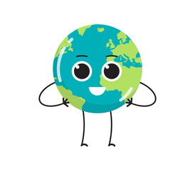 Cute earth characters different emotions and cartoon mascot globe  collection set flat vector illustration.
