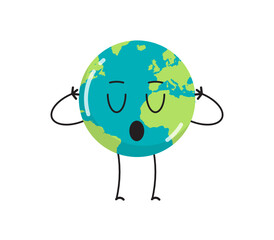 Cute earth characters different emotions and cartoon mascot globe  collection set flat vector illustration.
