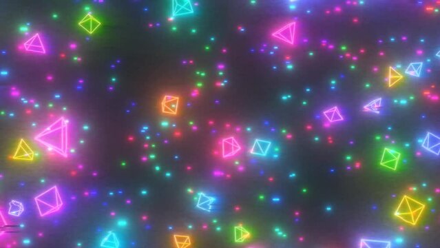 Retro 80s Rainbow Color Television Wireframe Pyramids Glitchy Space - 4K Seamless VJ Loop Motion Background Animation