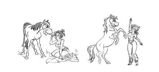 Fototapeta na wymiar Cartoon style horse character. Use it for children color book creation design.