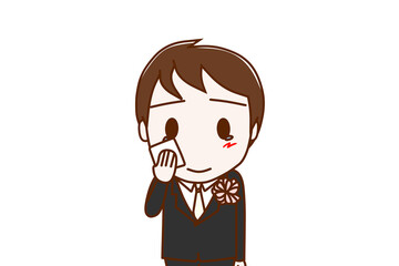 （上半身正面）フォーマルな服装で感動で涙をホロリと流しハンカチで拭く男性