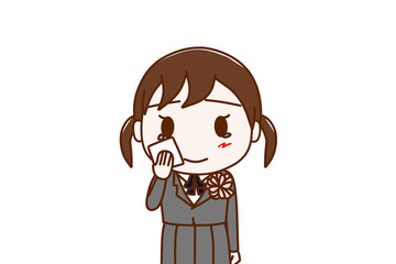 （上半身正面）フォーマルな服装で感動で涙をホロリと流しハンカチで拭く女子学生