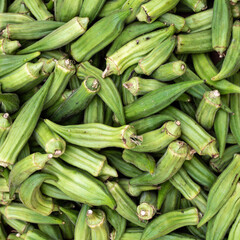 Closeup of Fresh Okra (Abelmoschus esculentus) on a market stall