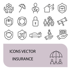 Insurance icons set . Insurance pack symbol vector elements for infographic web