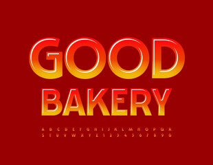 Vector tasty Logo Good Bakery. Bright Glossy Font. Modern Alphabet Letters and Numbers set