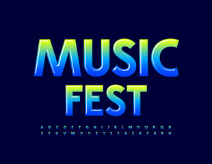 Vector entertainment Banner Music Fest. Modern glossy Font. Gradient Alphabet Letters and Numbers set