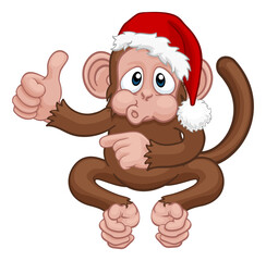 Christmas Monkey Cartoon Character in Santa Hat