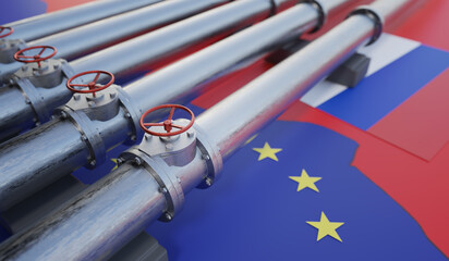Pipes of gas or oil from Russia to European Union. Sanctions concept. - obrazy, fototapety, plakaty