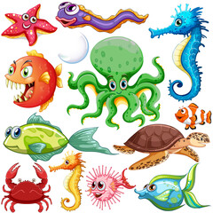 Fototapeta premium Different types of sea animals