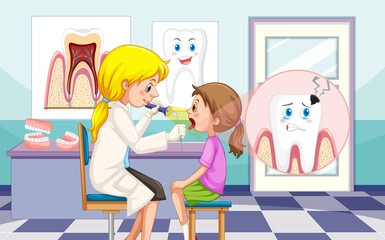 Dentist woman examining patient teeth in clinic