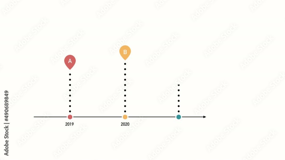 Aufkleber animated horizontal timeline with pointers by year. company development steps concept, 4k animation