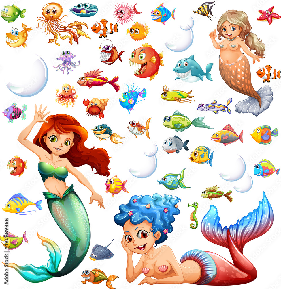 Sticker Different types of sea animals