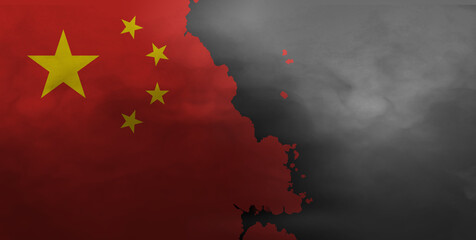 China collapsing. The national bankruptcy concept is the 
chinese flag illustration. china flag. - obrazy, fototapety, plakaty