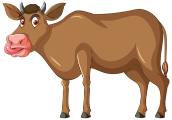 Brown cow sticking out tongue cartoon character