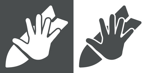 No a la guerra. Silueta de mano sobre bomba en fondo gris y blanco