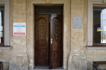 Entrance door in the museum in Western Ukraine.