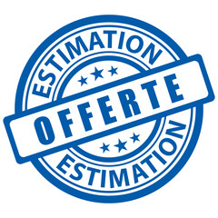 Fototapeta premium Tampon bleu estimation offerte. Icône vectoriel. 