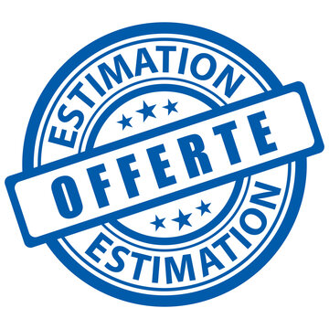 Tampon bleu estimation offerte. Ic&ocirc;ne vectoriel. 