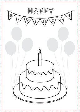 Children Learning Worksheet - Coloring Birthday Greeting Card