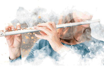 Music graphic with flute in vector quality. © Salome