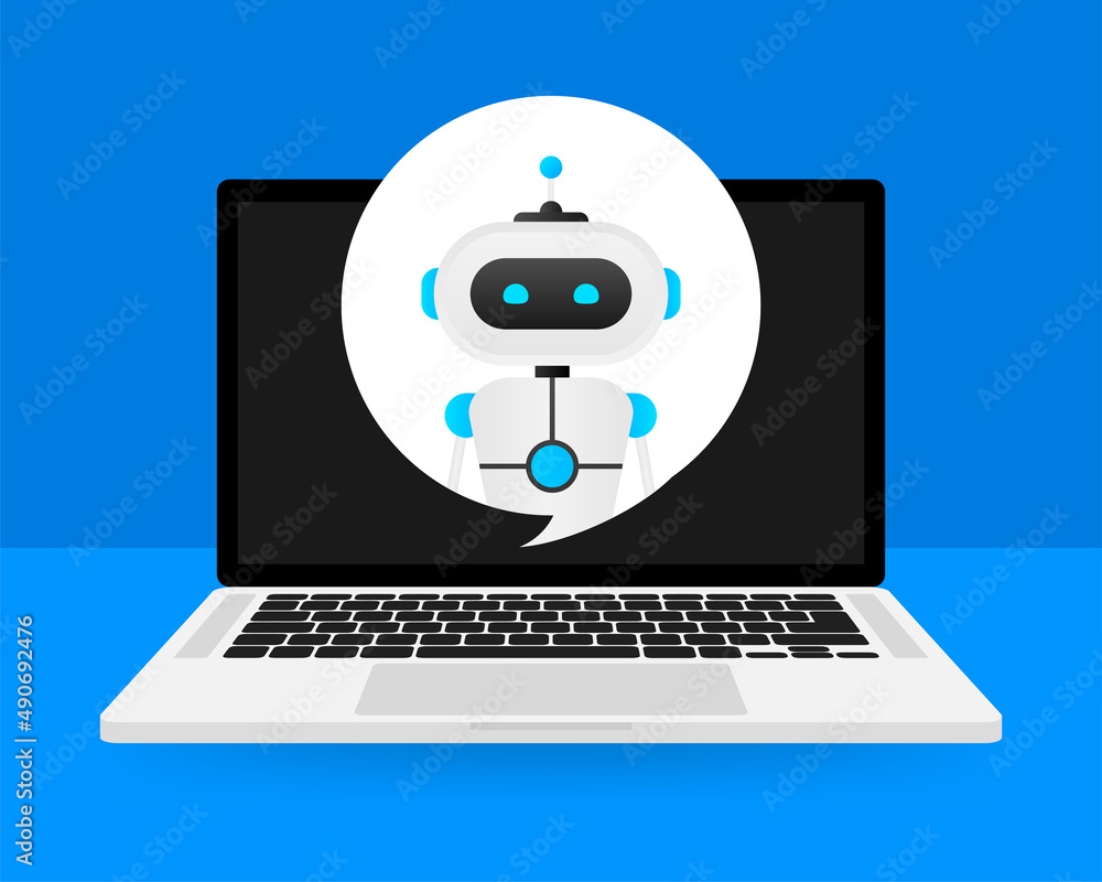 Poster chatbot icon concept, chat bot or chatterbot. robot virtual assistance of website or mobile applicat