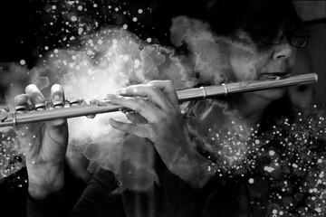Music graphic with flute in vector quality.