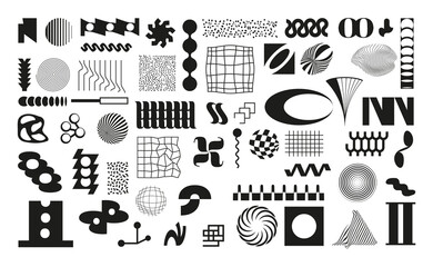 Set of unusual vector geometric shapes in memphis style