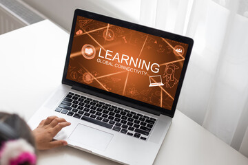 E-learning and Online Education for Student and University Concept. Graphic interface showing...