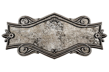 Vintage cast metal plate isolated on white background