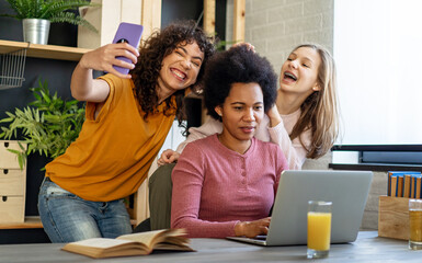 Busy working black mother doesn't have time for her children. Working from home concept.