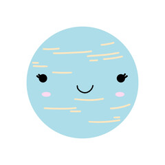 Cute adorable nursery vector planet set with adorable emotion faces. Smiling multicolored galaxy. 