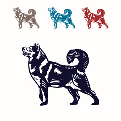 husky dog logo, silhouette of great guardian dog vector illustration