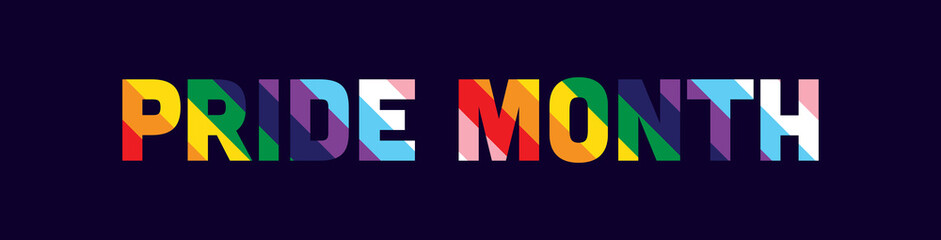 Pride Month Banner. Pride Month Text in LGBTQ Progress Pride Flag Colours