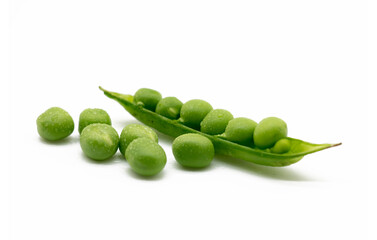 Fresh green pea isolated on white background with clipping path