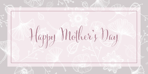 Happy Mothers day banner - hand drawn doodle illustration - floral theme in pastel colors